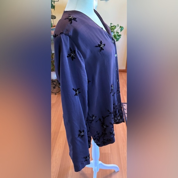 Vintage Saks Fifth Avenue Folio Collection Purple Embellished Blouse XL - Picture 5 of 16